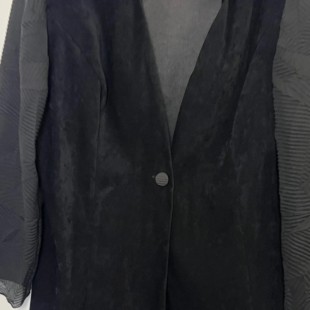 Russell Kemp Black Faux Seude Blazer Jacket Womens Textured Semi Sheer Sleeve - Picture 6 of 10